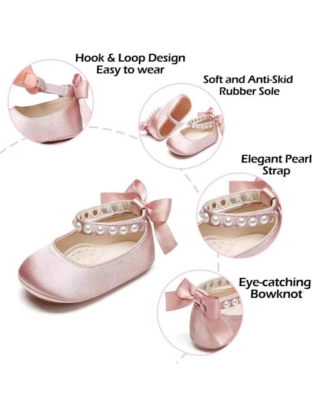 Adorable Baby Girls' Mary Jane Flats - Soft Rubber Sole Walking Shoes for